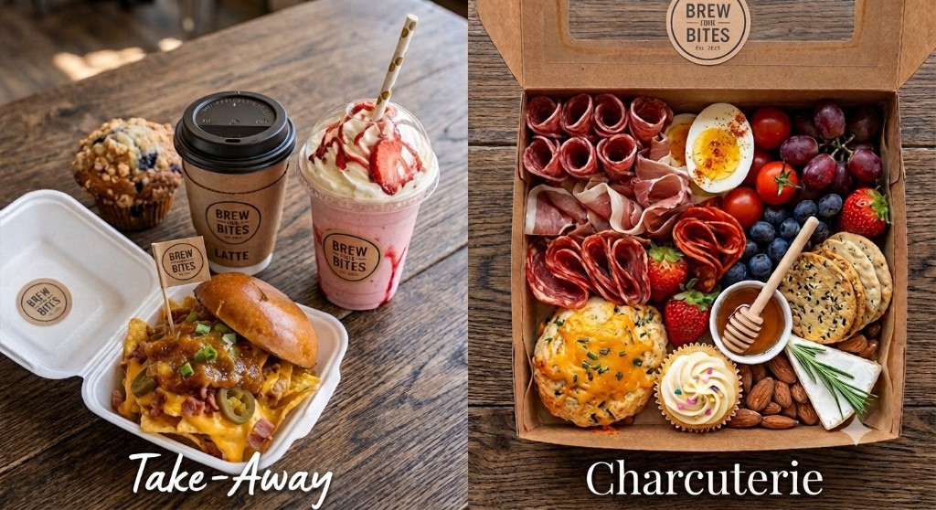 Brew and Bites take-away and charcuterie spread